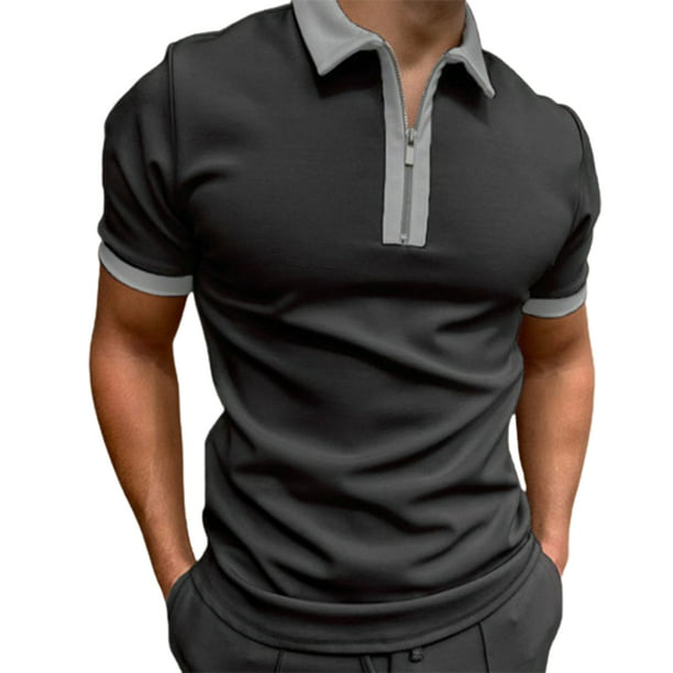 Sebaby Men Short Sleeve Slim-Fit Turn-Down Collar Pure Colour Pique Polo 